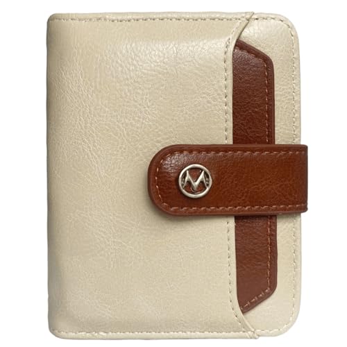 Wallet Women Small Leather Bifold Billfolds Zipper Coin Pocket Cash Compact Credit Card Holder with Detachable ID Window (Beige Brown)