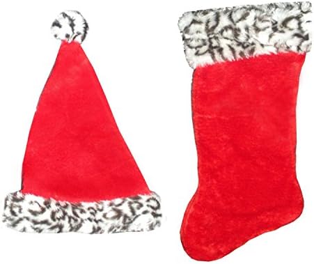 Snow Leopard Animal Print Christmas Stocking and Santa Hat