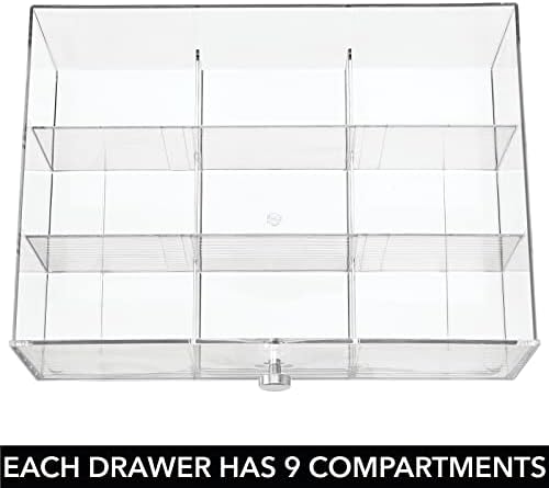 mDesign Kitchen Organiser with 3 Drawers  Storage Box for Tea Bags, Coffee Capsules, Sweeteners and More  Plastic Tea Chest  17.8 cm x 23.6 cm x 25.1 cm  Clear