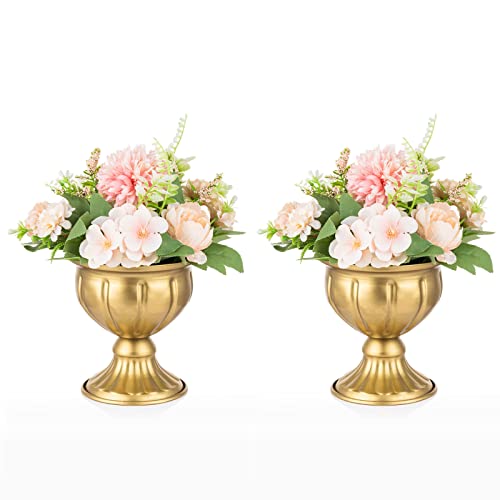 Nuptio 2 Pcs Metal Flower Vase For Wedding Centerpieces, 5.24In Height Indoor Table Decoration Centrepieces For Dining Room, Small Planter Outdoor Flower Plant Pots Holder For Anniversary Birthday #TOP17