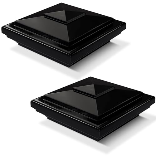 VIVIDA 4" Vinyl Fence Post Cap (Actual 4" x 4"), New England Pyramid Style, PVC Square Fence Top Cover, for Vinyl Post, Mailboxes & Decks, Black, 2 Pack by VIVIDA - Used condition - US$16.04