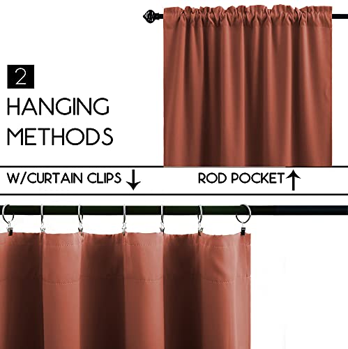 Image of KOUFALL Terracotta Kitchen Curtains 24 Inch Length Rod Pocket Blackout Cafe Curtain Tiers Red Rust Boho Curtains for Room Decor