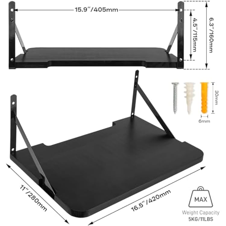 Solid Wood Black Projector Shelf - 16.2 x 11 (L*W), Floating Wall Mount, Modem & Cable Box Shelf for Xbox Series PS5 PS4