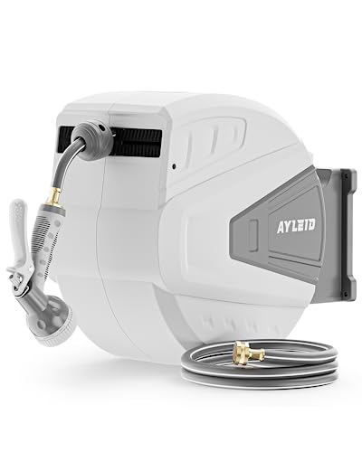 Ayleid Retractable Rubber Hybrid Garden Hose Reel, 1/2"x130ft Wall Mount