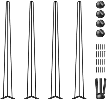 Happybuy Hairpin Table Legs 36" Black Set of 4 Desk Legs 220lbs Load Capacity Each Desk Leg 3 Rods for Bench Desk Dining End Table Chairs Carbon Steel DIY Heavy Duty Furniture Legs, 91.5 cm