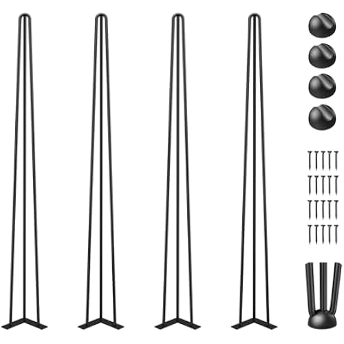 Happybuy Hairpin Table Legs 34" Black Set of 4 Desk Legs 880lbs Load Capacity (Each 220lbs) Hairpin Desk Legs 3 Rods for Bench Desk Dining End Table Chairs Carbon Steel DIY Heavy Duty Furniture Legs