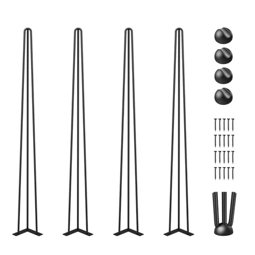 VEVOR Hairpin Table Legs 36 in Black Set of 4 Desk Legs 220 lbs Load Capacity Each Leg Hairpin Desk Legs 3 Rods for Bench Desk Dining End Table Chairs Carbon Steel DIY Heavy Duty Furniture Legs