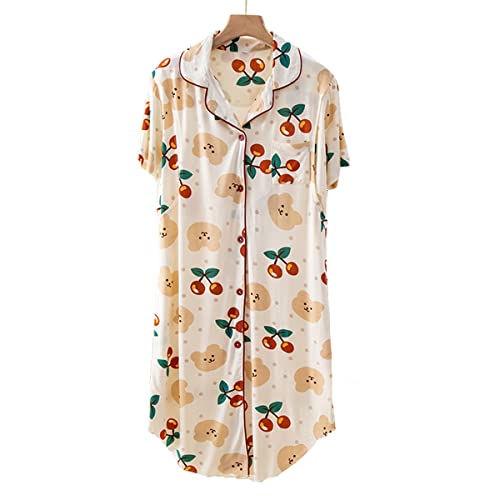 TienNew VêTements De Nuit Chemise De Nuit pour Femmes à Manches Courtes Chemise De Nuit DéContractéE Chemise De Nuit BoutonnéE avec Bouton Ouvert Devant (Style1,XL) Cover