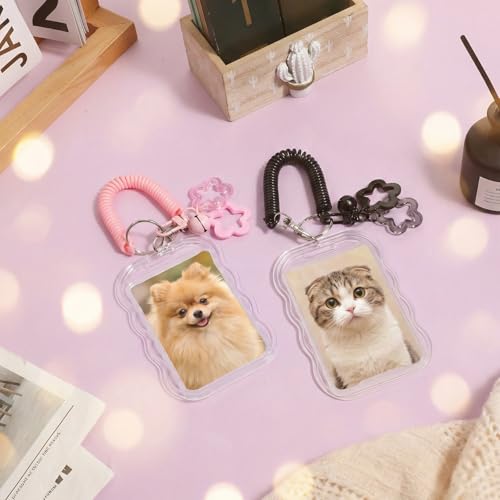2 Stück Photocard Holder Keychain, Stern Glocke Fotokartenhalter Badge Holder ID Card Holders Fotokartenhalter mit Spring Rope für Ausweis, Idol Photo Display und Buskarte