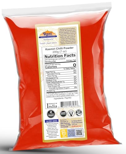 Rani Kashmiri Chilli Powder (Deggi Mirch, Low Heat) Ground Indian Spice 7oz (200g) ~ All Natural, Salt-Free | Vegan | No Colors | Gluten Friendly | NON-GMO | Kosher | Indian Origin