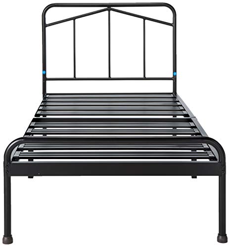 Mellow Glen - 14 Inch Metal Platform Bed With Rounded Headboard, Patented Wide Steel Slats, Easy Assembly, Twin, Black #TOP1