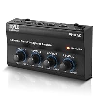 Pyle 4-Kanal Kopfhörerverstärker – Kompakter Kopfhörer-Amp mit 4 Ausgängen und individueller Lautstärkeregelung, ideal für Studio, Podcast und DJ, inkl. Netzteil