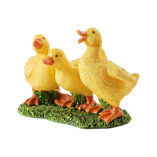 Lot de 3 statues de jardin en résine en forme de canard – Décoration de pelouse extérieure pour cour, porche, balcon et cour, jaune