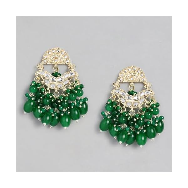 Gehena by Estele Gold Plated Elegant Kundan Studded Drop Earrings with Beaded Pearls for Girls and Women - Image 7