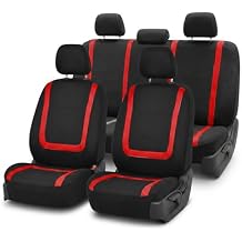 FH Group Car Seat Covers Unique Flat Cloth Full Set Automotive Seat Covers Front Set and Rear Solid Bench Red Black Seat Covers w. Gift Universal Fit Interior Accessories for Cars Trucks and SUVs