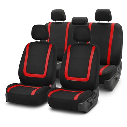 Image of FH Group Car Seat Covers Full Set Cloth - Universal Fit Automotive Seat Covers, Low Back Front Seat Covers, Solid Back Seat Cover, Washable Car Seat Cover for SUV, Sedan and Van Red