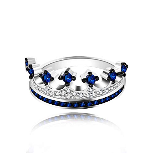 Platinum Plated Black White CZ Princess Crown Tiara Ring Wedding Promise Jewelry for Women Y9832