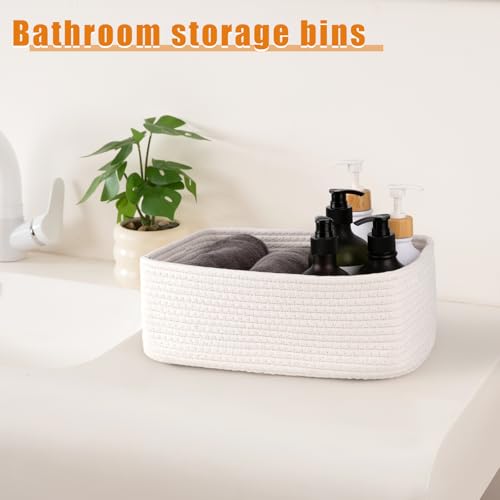 OIAHOMY 4 Pack Storage Baskets for Organizing, Small Bins for Shelves, Cute Decorative Storage Bins, Organizer Baskets for Gifts Empty,13''Lx8.7''Wx5.1''H, White - Image 4