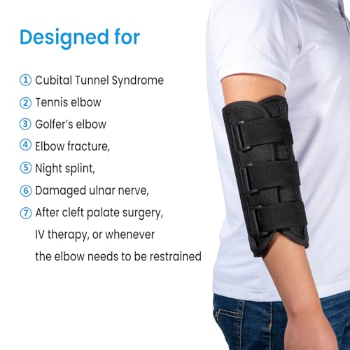 Image of Elbow Brace Night Splint Support for Cubital Tunnel Syndromean, Ulnar Nerve, Stabilizer for Fix Elbow, Prevent Excessive Bending at night, Fits Left and Right Arms,Women, Men (S)