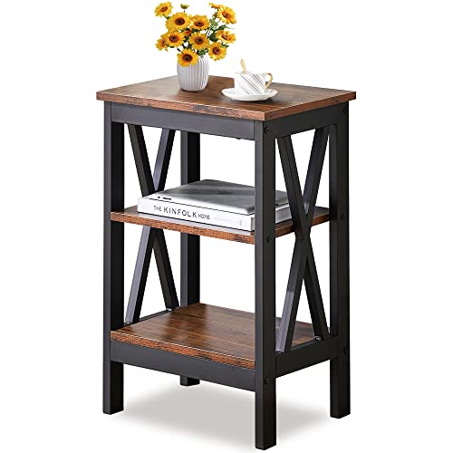 VECELO サイドテーブル ベッドサイドテーブル ソファーテーブル 3段 アンティークブラウン 幅40×奥行30×高さ60cm おしゃれ 木製収納棚付き 組立簡単 多機能 【日本正規輸入品】 - VECELO - 商品画像
