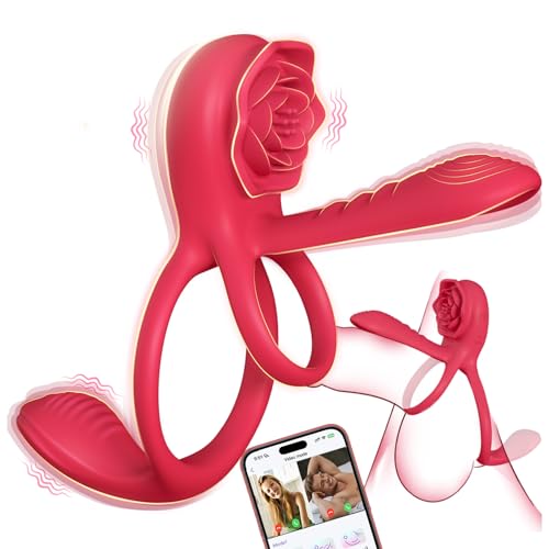 Vibrating Cock Ring Penis Sleeve with Rose Clitoral Stimulator, App Remote Control Penis Ring Vibrator, Couples Male Adult Sex Toys Games for Men Women, Healexcer Penis Extender Taint G Spot Sex Toy