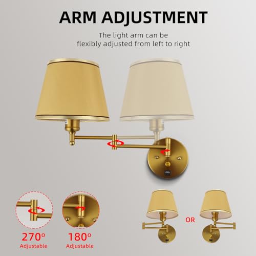 PULLCU Plug-in Wall Sconce Swing Arm 1-Light Gold Brass Wall Mount Lamp by PULLCU - Used condition - Image 3