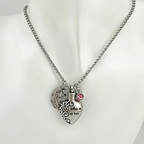 Urn Necklaces For Ashes "Aways In My Heart" I Love You To The Moon And Back Ashes Holder Pendant Necklace (October Birthstone Urn Necklace) #TOP6