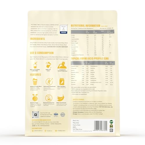 Image of Trunativ Pro Blend Whey Protein Powder Isolate & Concentrate | 100% Light & Clean Protein Powder | 26g Protein | 6g BCAA | 12.52g EAA | No added sugar | Banana 2lbs (907g)