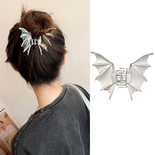 Halloween Bat Hair Claw Clips - Metal, Sliver, Large Design - Gothic, Funny, Barrette for Women - Thick or Thin Hair - Party Accessories