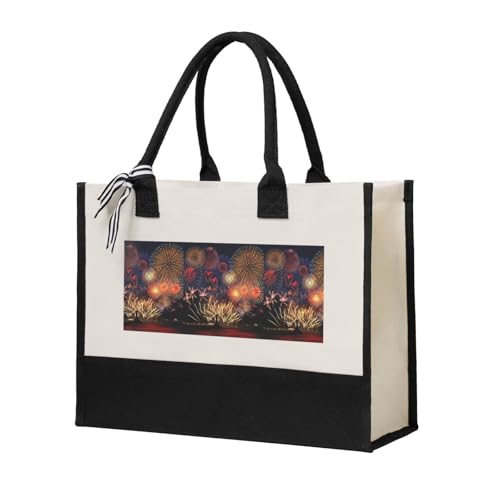 Sac fourre-tout feux d'artifice écoresponsable et spacieux en toile beige