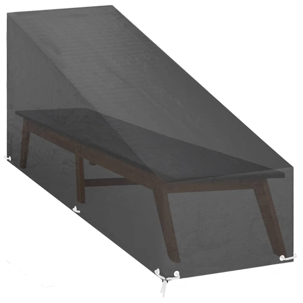 Sonnenliegen-Abdeckung 2er Set, Gartenmöbel Schutzhülle aus robustem PE-Material, 205x75x40/70 cm, inkl. 12 Aluminiumösen mit Befestigungsseil, Schwarz
