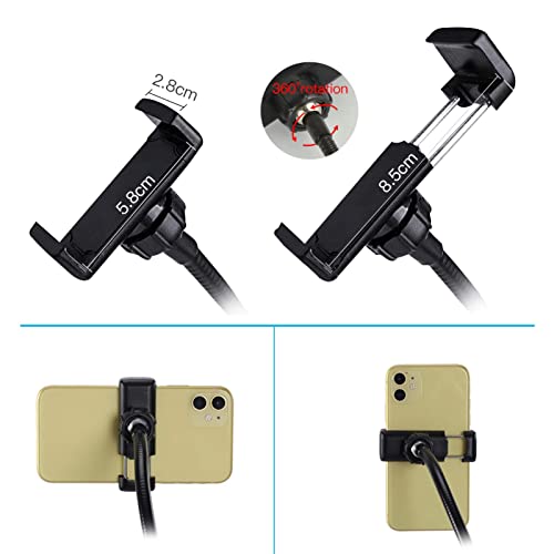 D90DS - Anillo de luz LED (9 cm, con soporte para smartphone, con 3 modos de color, 10 niveles de brillo, cuello de cisne de 360° y puerto USB para fotografía de belleza, maquillaje, streaming y - imagen 8