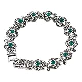 Anmerkungen: Damenarmband WOZUIMEI Silberarmband im Chinesischen Stil S925 Silber Vintage Vintage Ethnischen Stil Grün Chalcedon Armband Weibliche Blätter Markasit SilberschmuckGrünes Chalcedonarmband