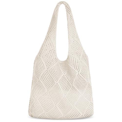Aucuu Women's Knitted Shoulder Bag - White