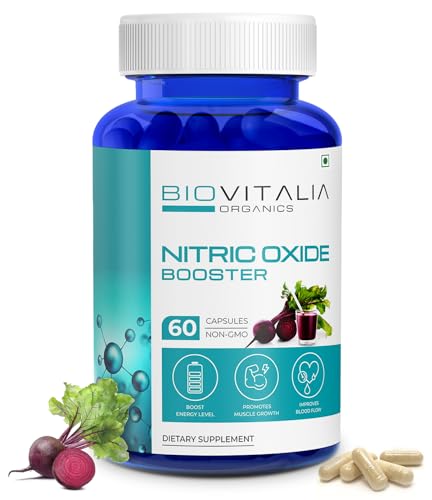 Biovitalia Organics Nitric Oxide Capsule L-Arginine Capsule Supplement for Men & Women |Promote Energy Support Immunity| Bodybuilding Supplement Promotes Muscle Growth - 60 Vegan Capsules