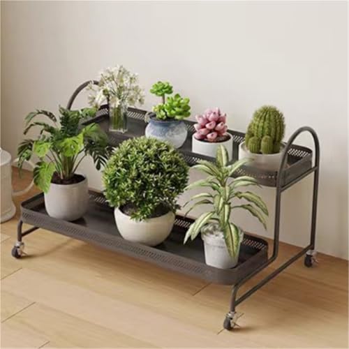 Support pour plantes à roulette double niveau meuble fer forgé intérieur extérieur