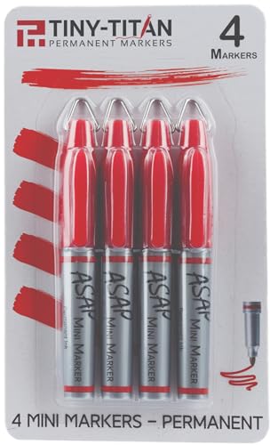 Tiny-Titan Mini Markers, Mini Markers, Keychain Clip, Golf Ball Marker, Clip On Nurse's Badge - Mini Markers - RED Ink - Fine Point - 4 Pens Per Pack
