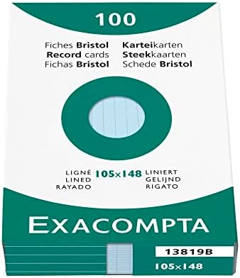 Exacompta - Ref 13300B - Bristol Record Card (Pack of 100) - A7 in Size, 205gsm Card, Compatible with Printers - Suitable for Exam Revision & Notes - White
