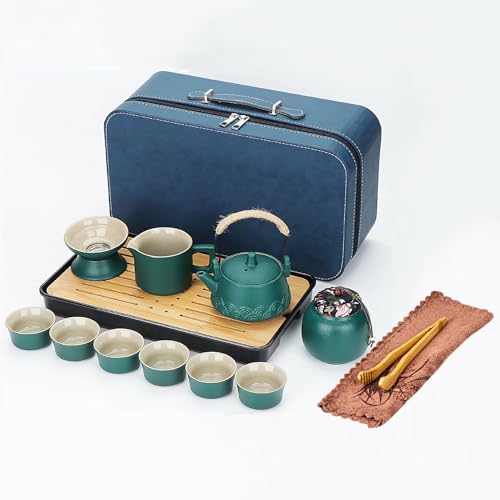 Webao Tetera con colador, juego de té de porcelana, tetera de viaje chino y 6 tazas, mango de cuerda de cáñamo, juego de té para té suelto, regalo para los amantes del té, verde