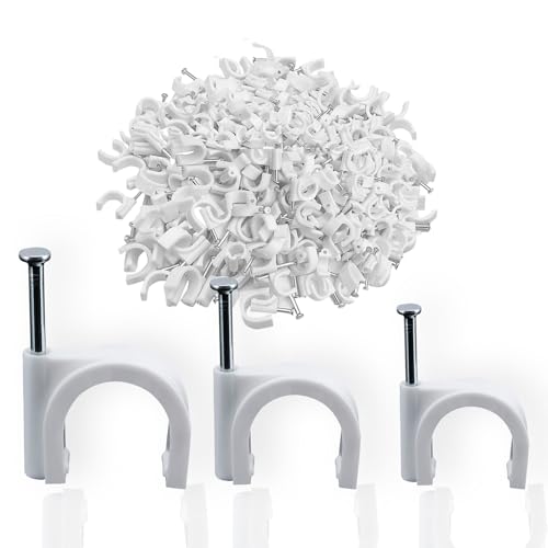 300 stück 3 Größen nagelschellen, kabelhalter, kabelschellen, kabelklemmen, kabelbefestigung, kabelhalter wand, haftclips mit eingestecktem nagel, für Starkstromkabel(weiß, 4mm, 6mm, 8mm)