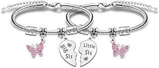 SDOFY 2PCS Broken Heart Shape Pendant Big Sis Little Sis Women Girls Charm Snake Bracelet for Sister Or Best Friends