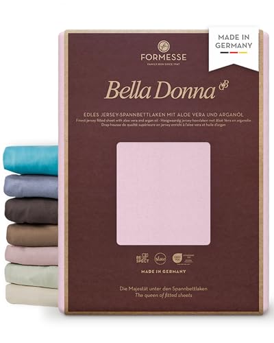 Formesse – Bella Donna Jersey. Edles Jersey-Spannbettlaken 140x190-160x220 cm - bis 30cm Höhe - 97% Baumwollzwirn, 3% Elastan, Aloe Vera und Arganöl/Spannbetttuch aus Deutschland - Rose
