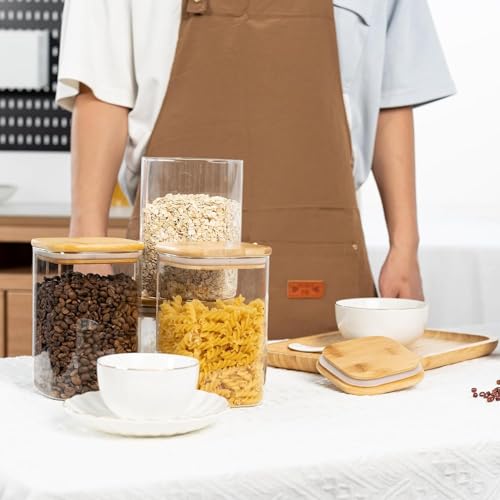 Image of MARTVIA Glass Food Storage Jars with Bamboo Lids 1200ml Set of 6, Wide Mouth Lid Jar for Home Kitchen,Flour, Sugar, Coffee, Pasta, Oats, Grains, Cookies, Snacks (Sqaure 1200 ML Jar, SET OF 6)