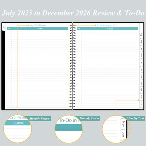 2025-2026 Monthly Planner - 18 Monthly Calendar, July 2025 - December 2026, Two Pages Per Month, 9" x11" Planner with Tabs, Strong Twin-Wire Binding, Inner Pocket, Black - Thumbnail 4