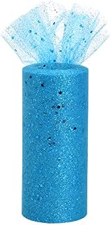 Cozlly 5.8 inches x 25 Yards Glitter Tulle Fabric Roll, Sparkle Tulle Roll Glitter Sequin, Sparkling Polyester Tulle Roll Spool, Tutu Netting Fabric for Tutu Party, Gift Wrapping, DIY Bow (Blue)