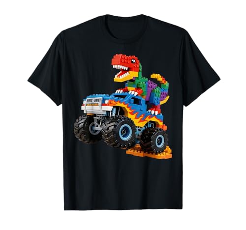 Building Bricks Monster Truck Dinosaur Gifts for Boys Kids T-Shirt