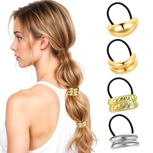 Elastici per capelli in metallo: questi polsini per capelli in metallo dorato sono realizzati in lega di alta qualità e materiali elastici per capelli, offrono una presa delicata ma sicura, non danneggiano i capelli, non causano rotture o problemi di tiro dei capelli.