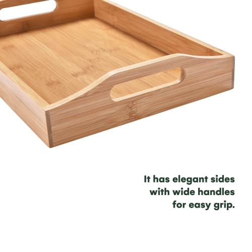 Bamboo Serving Tray With Handles - Set Of 3 Coffee Table Trays - Wooden Serving Tray For Home Or Restaurant - Nesting Food Tray For Breakfast In Bed #TOP3