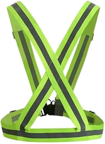 High Visibility Safety Vest with Reflective Belt, Polyester, Adjustable Fit, Fluorescent Multi-Colour, Large, for Cycling, Running, Roadside Work (Green)