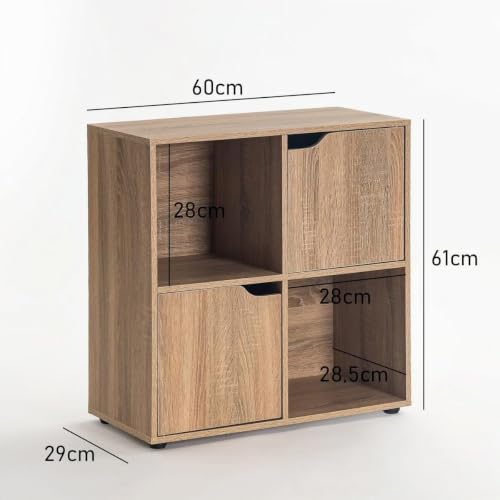Miniatura 3 de Lolahome Estantería De Madera, Librería Con Puertas Y Compartimentos Abiertos, Mueble Almacenaje, Organizador, En Color Natural De 60x60x29 Cm Para Estudio,Dormitorio, Salón, Oficina Y Bilbioteca